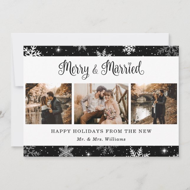 Black Married Newlyged Snowflake Photo Julkort (Framsida)