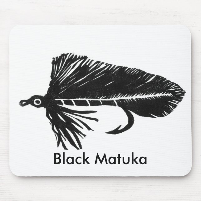 "Black Matuka" Classic Trout Fly Mousepad Musmatta (Framsidan)