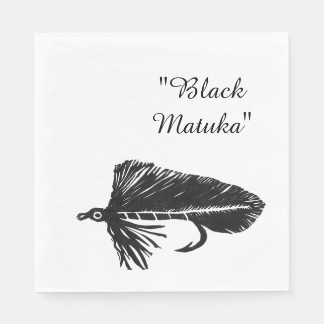Black Matuka-strömmare, flygfiske, flugverk Pappersservett (Framsidan)