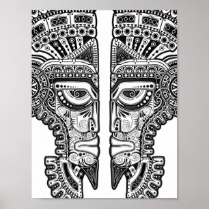 Black Mayan Twillingars Mask on White Poster