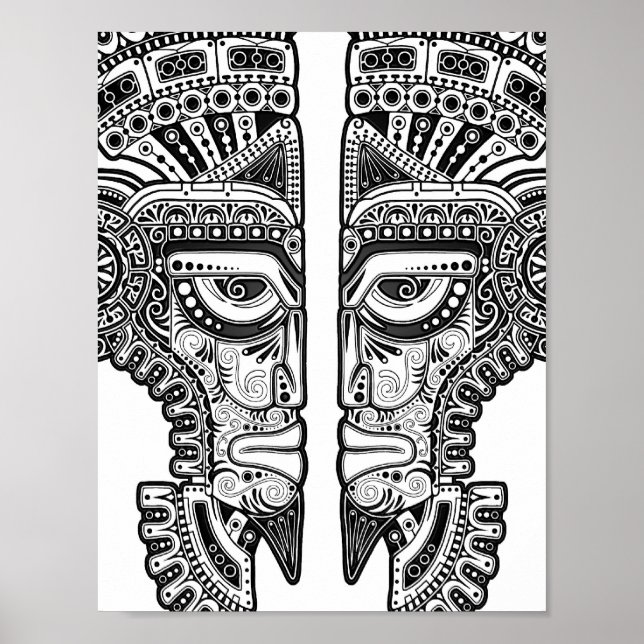 Black Mayan Twillingars Mask on White Poster (Framsidan)