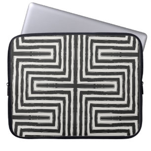 Black Maze African Print White Leather-utseende Laptop Sleeve