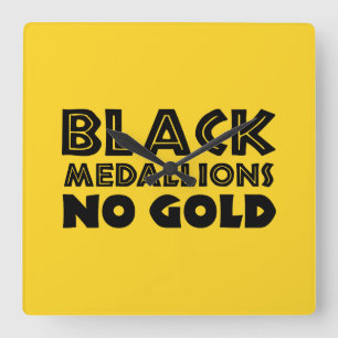 BLACK MEDALLIONER NO GULD FYRKANTIG KLOCKA