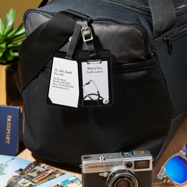 Black Medical Clipboard med Stethoscope Bagagebricka (Fram & Baksida)