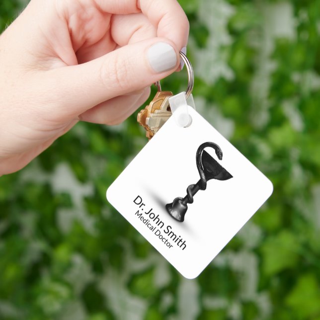 Black Medical Snake Bowl Hygieia White Caduceus Nyckelring (Hand)