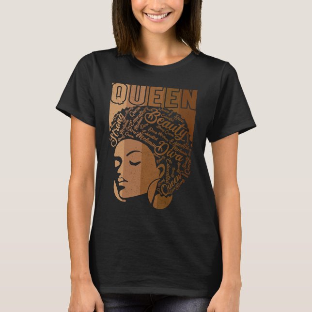 Black Melanin Queen Apparel African American Afro  T Shirt (Framsida)