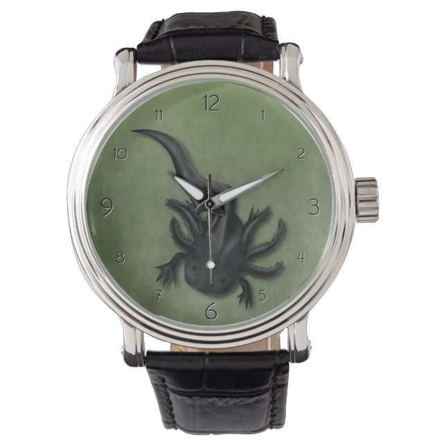 Black Melanoid Axolotl Art Armbandsur (Framsida)