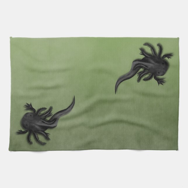 Black Melanoid Axolotl Art Kökshandduk (Horisontell)