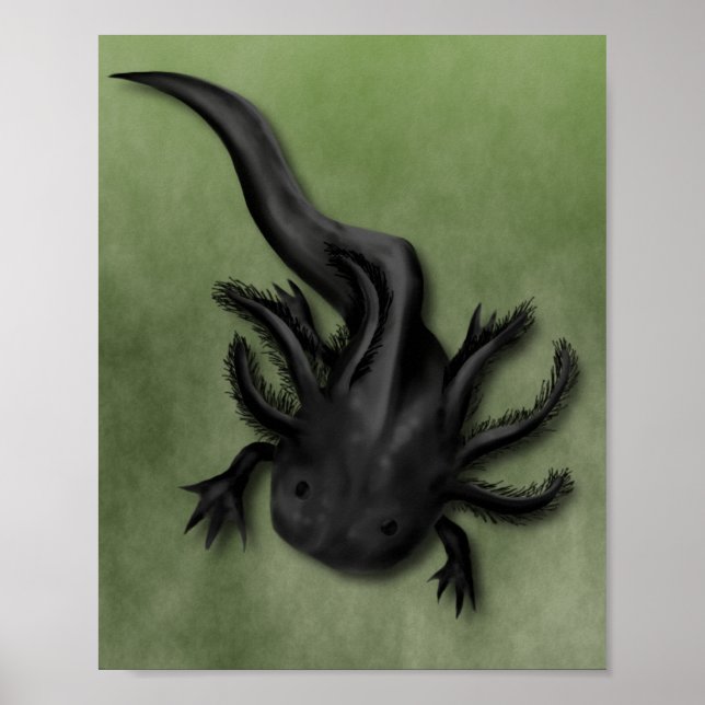 Black Melanoid Axolotl Art Poster (Framsidan)
