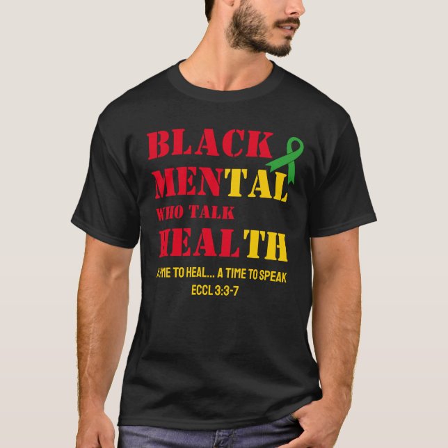 Black Mental Health MANAR WHO TALK HEAL T Shirt (Framsida)