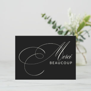 Black Merci Beaucoup Elegant Calligraphy Tack Kort