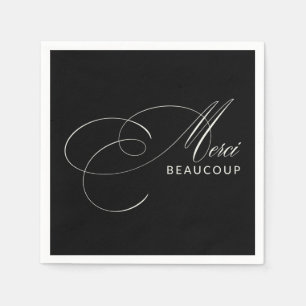 Black Merci Beaucoup Elegant Calligraphy Tack Pappersservett