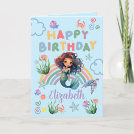 Black Mermaid Birthday Card in Blue Kort
