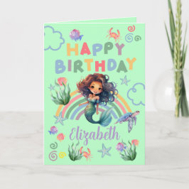 Black Mermaid Birthday Card in Green Kort