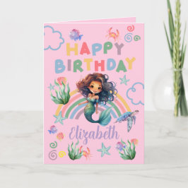 Black Mermaid Birthday Card in Pink Kort