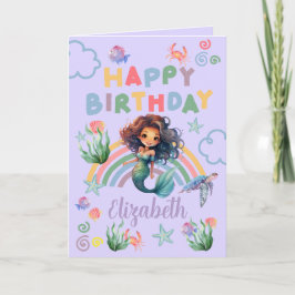 Black Mermaid Birthday Card in Purple Kort
