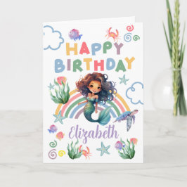 Black Mermaid Birthday Card in White Kort