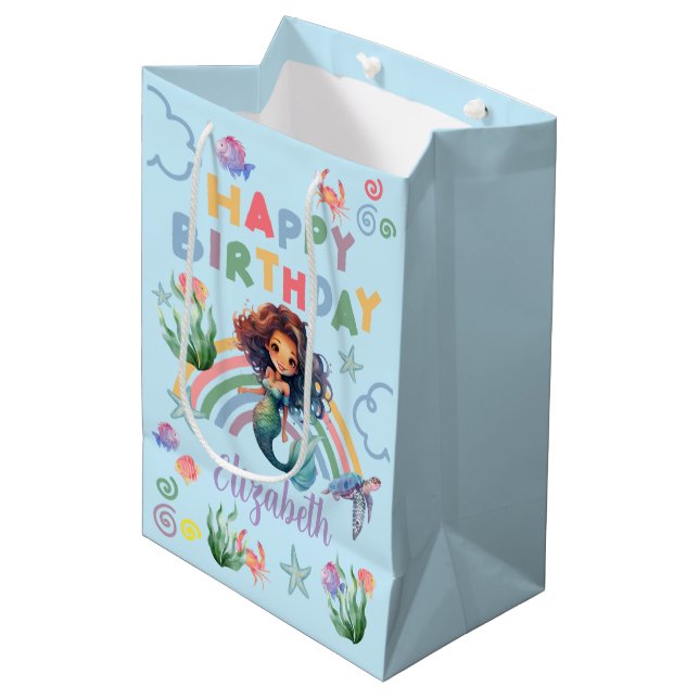 Black Mermaid Gift Bag in Blue (Framsidan Vinklad)