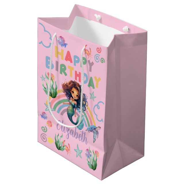 Black Mermaid Gift Bag in Pink (Framsidan Vinklad)