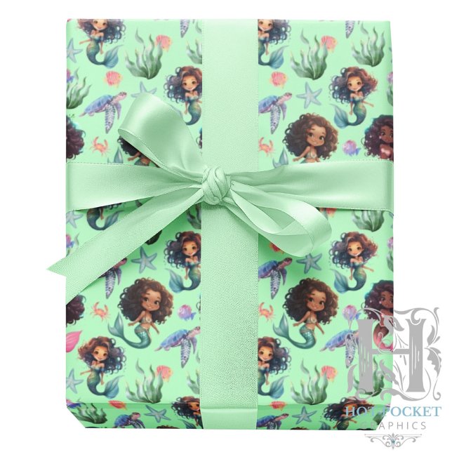Black Mermaid Wrapping Paper in Green Presentpapper (Skapare uppladdad)