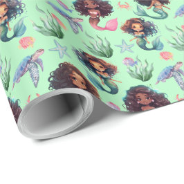 Black Mermaids Gift Wrapping Paper in Green Presentpapper