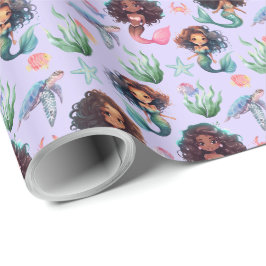 Black Mermaids Gift Wrapping Paper in Purple Presentpapper