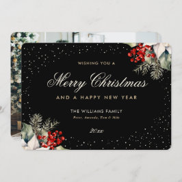 Black Merry Christmas Happy New Year Photo Julkort