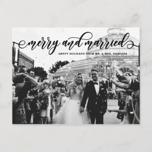 Black Merry & Married Calligraphy Bröllop Helgdag Helg Vykort