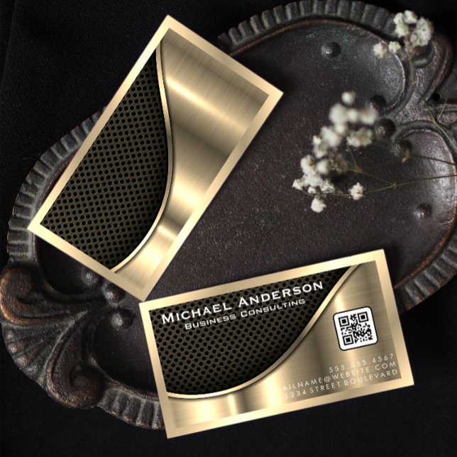 Black Mesh och Metallic Guld | QR-kod Visitkort (Skapare uppladdad)