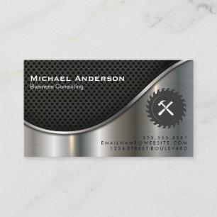 Black Mesh och Metallic Silver Saw Hammer Visitkort
