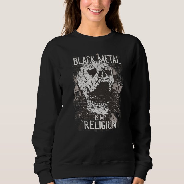 Black Metall är min religion i Retro Sten Skull I  T Shirt (Framsida)