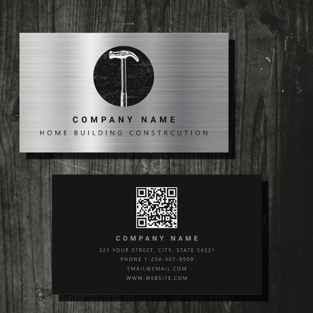 Black Metall Hammer Home Byggnad Construction Visitkort (Black Metal Hammer Home Building Construction Business Card)