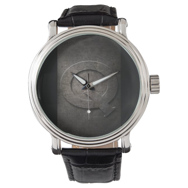 Black Metall Rustic Q Monogram Watch Armbandsur (Framsida)