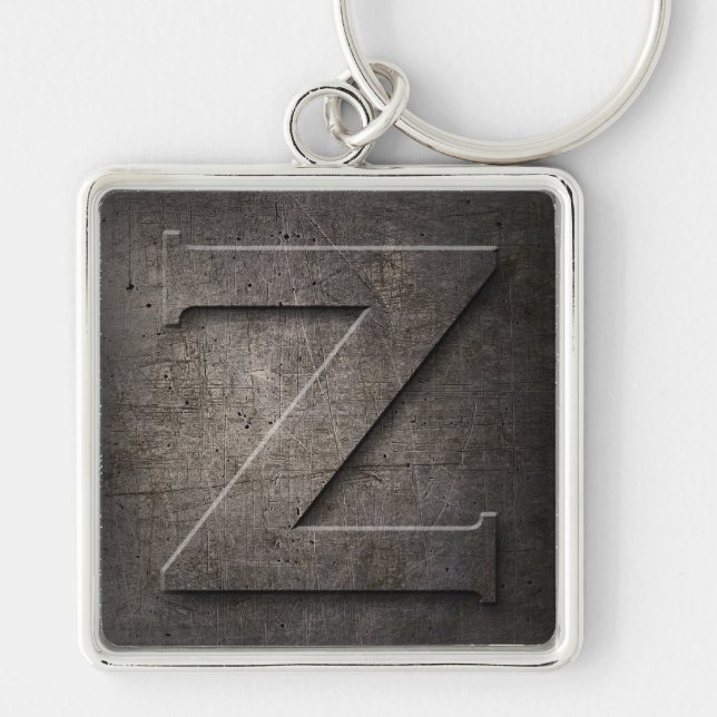 Black Metall Rustic Z Monogram Keychain Fyrkantig Silverfärgad Nyckelring (Framsidan)