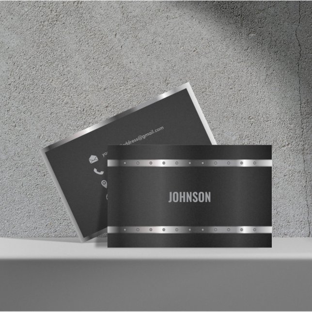 Black Metall Shiny Silver Modern Elegant Monogram Visitkort (Skapare uppladdad)