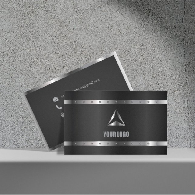 Black Metall Shiny Silver Modern Elegant Monogram Visitkort (Skapare uppladdad)