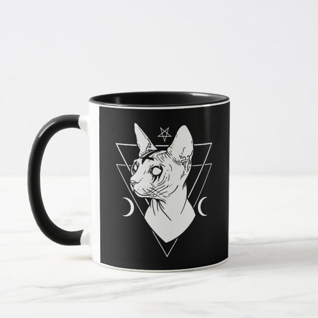 Black Metall Sphynx Cat Goth and Death Metall Mugg (Vänster)