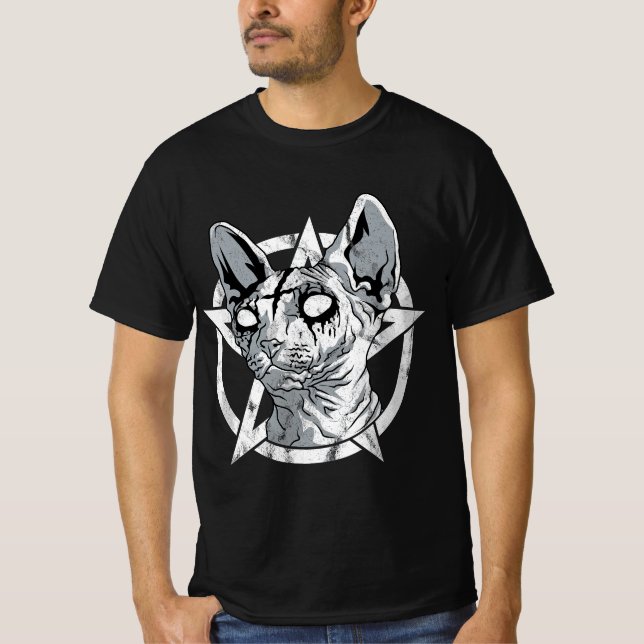 Black Metall Sphynx Cat Goth and Death Metall Sphi T Shirt (Framsida)