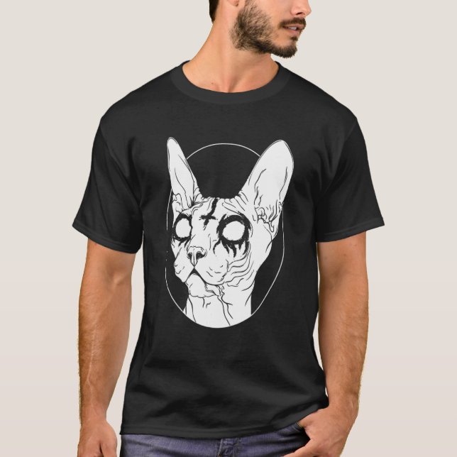 Black Metall Sphynx Cat I Goth and Death Metall T Shirt (Framsida)
