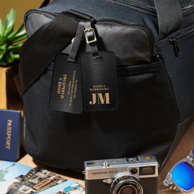 Black Metallic Background Guld Typography Bagagebricka (Fram & Baksida)