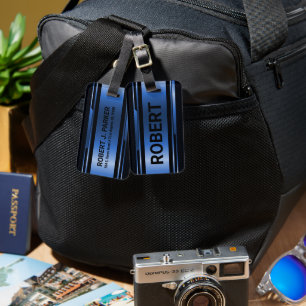 Black & Metallic Blue Geometric Masculine Design Bagagebricka