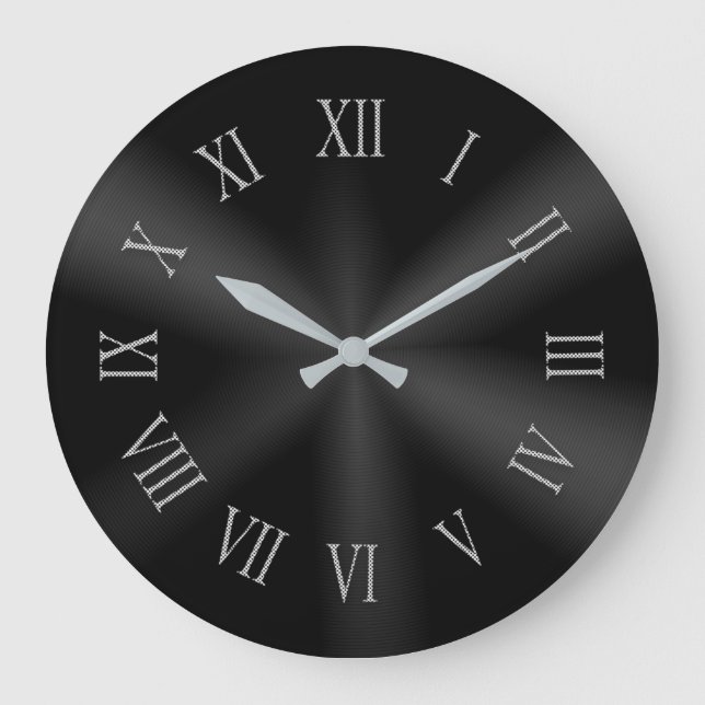 Black Metallic Clock med latinska prickar Stor Klocka (Framsida)