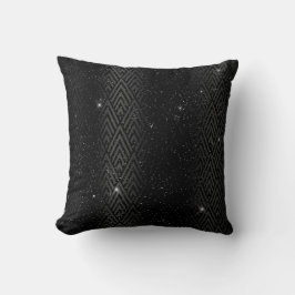 Black Metallic Foil & Glitter Glam Art Deco Kudde