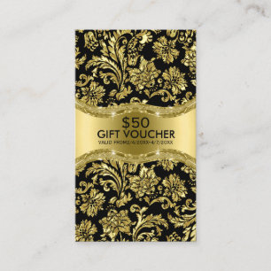 Black Metallic Guld Damask Gift Voucher Rabattkort