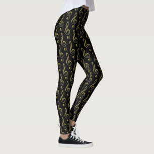 Black Metallic Guld Treble Clef Musical Leggings