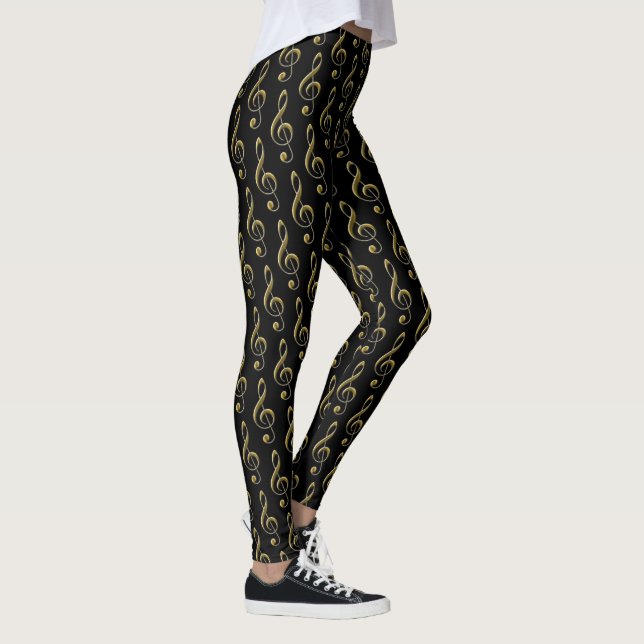 Black Metallic Guld Treble Clef Musical Leggings (Höger)
