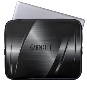 Black Metallic Modern Geometric Design Laptop Sleeve