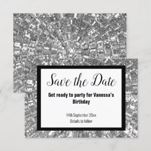 BLACK METALLIC PARTY SPARA DATUM Vit Meddelande