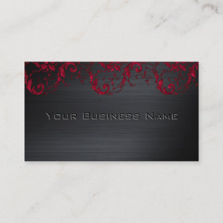 Black Metallic Red Damask Elegant Corporate Visitkort
