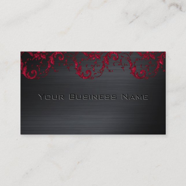 Black Metallic Red Damask Elegant Corporate Visitkort (Framsida)